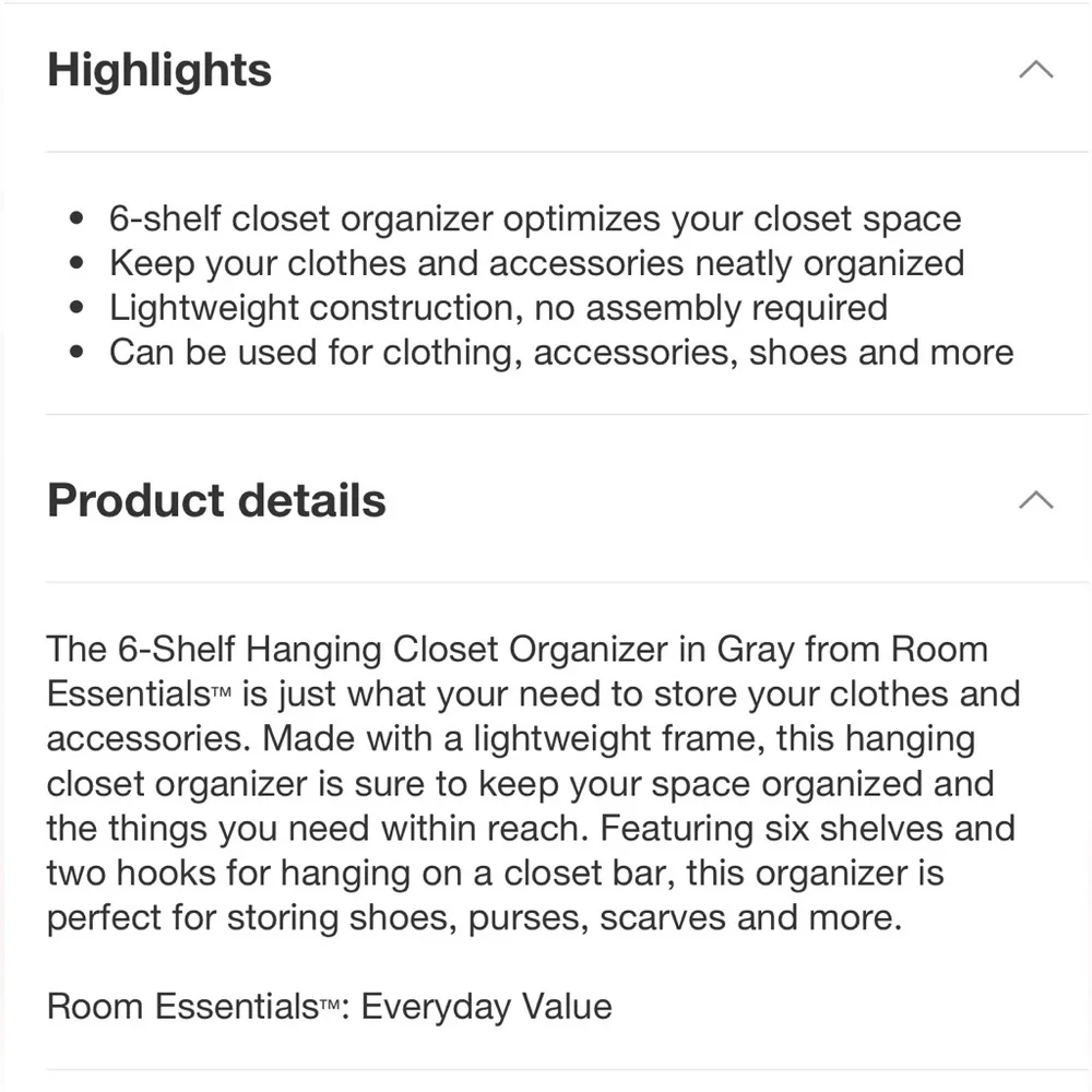 *6 Shelf Hanging Closet Organizer Gray 1
